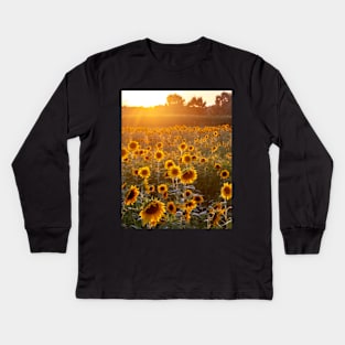 Sunflower field with a setting sun Kids Long Sleeve T-Shirt